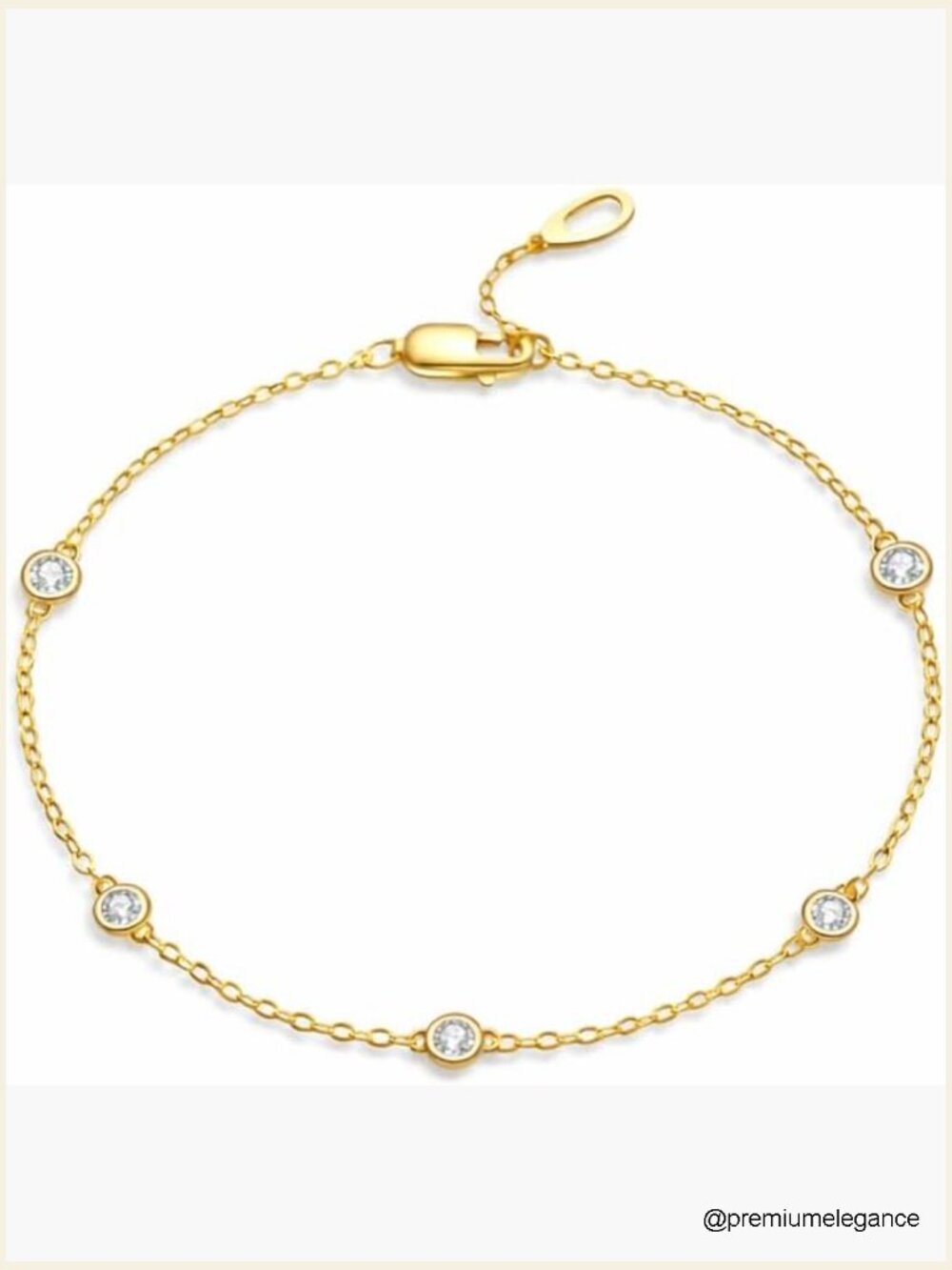 Dainty CZ Station Bracelet, 14K Gold Plated, Adjustable Chain, Stackable Jewelry